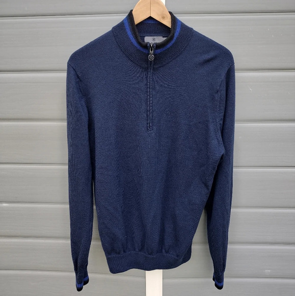 G/Fore Golf Men’s Large Blue 100% Merino Wool Quarter Zip Golf Sweater - Picture 1 of 7